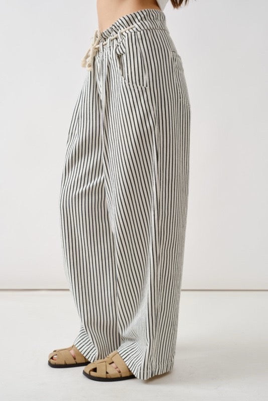 Women’s Striped Wide Leg Linen Blend Pants