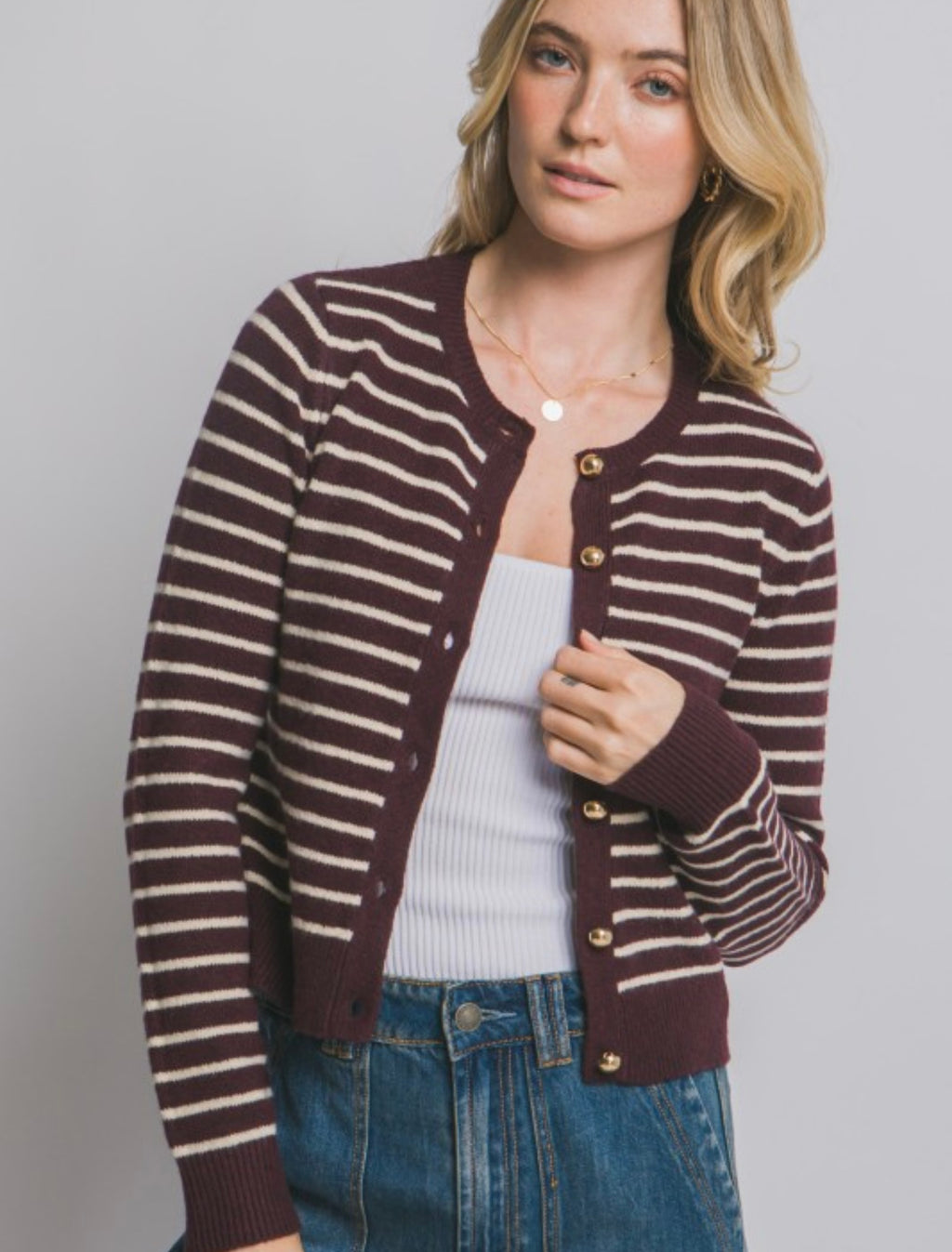 Burgundy Stripe Knit Cardigan