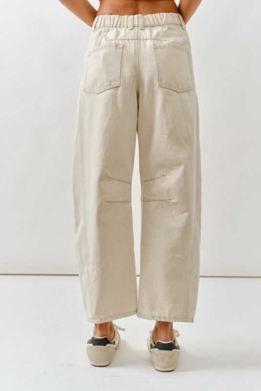 Cream Floral Embroidered Wide Leg Pants