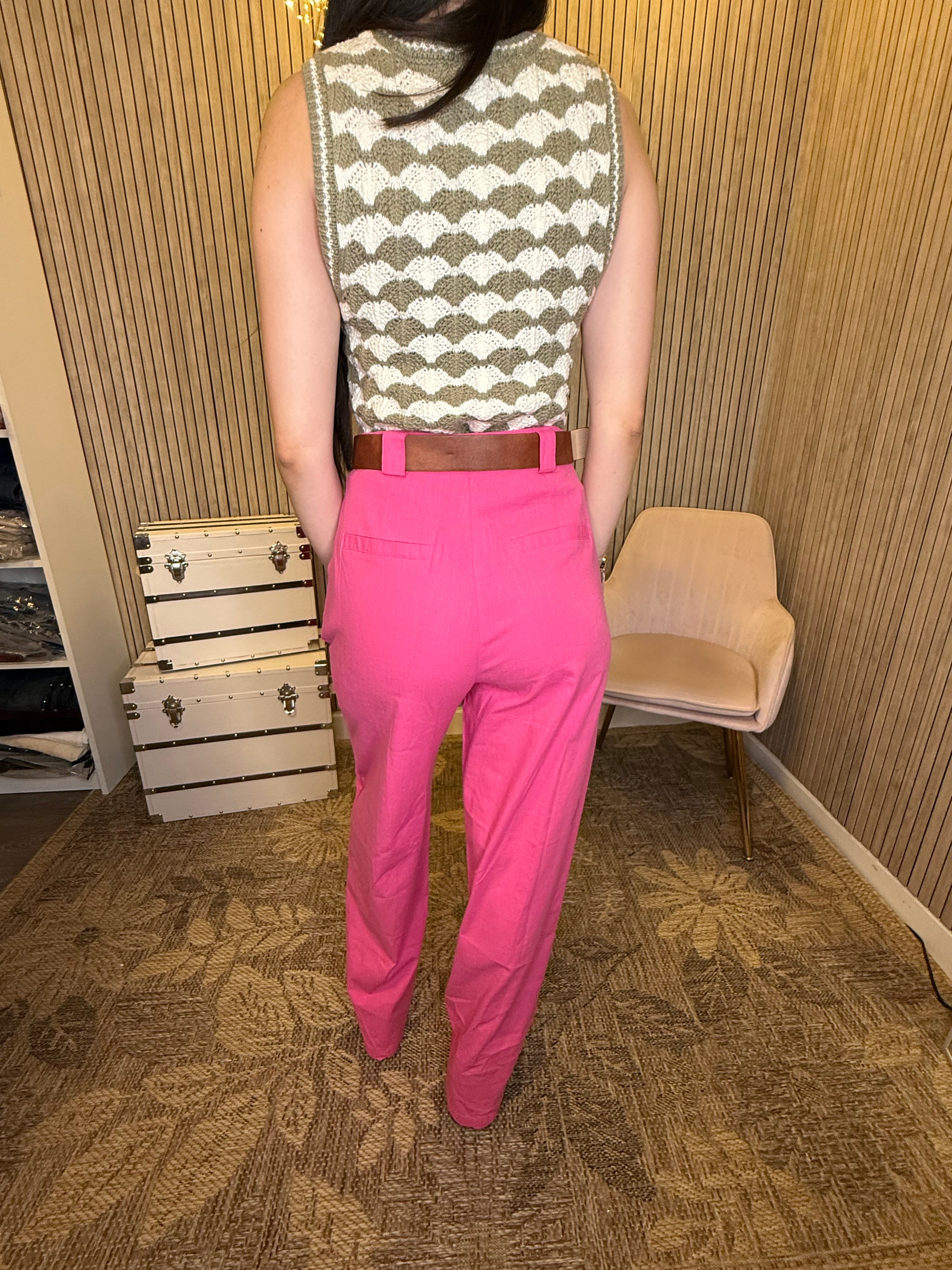 Women’s High Waist Wide Leg Pants – Cream, Fuchsia & Blue