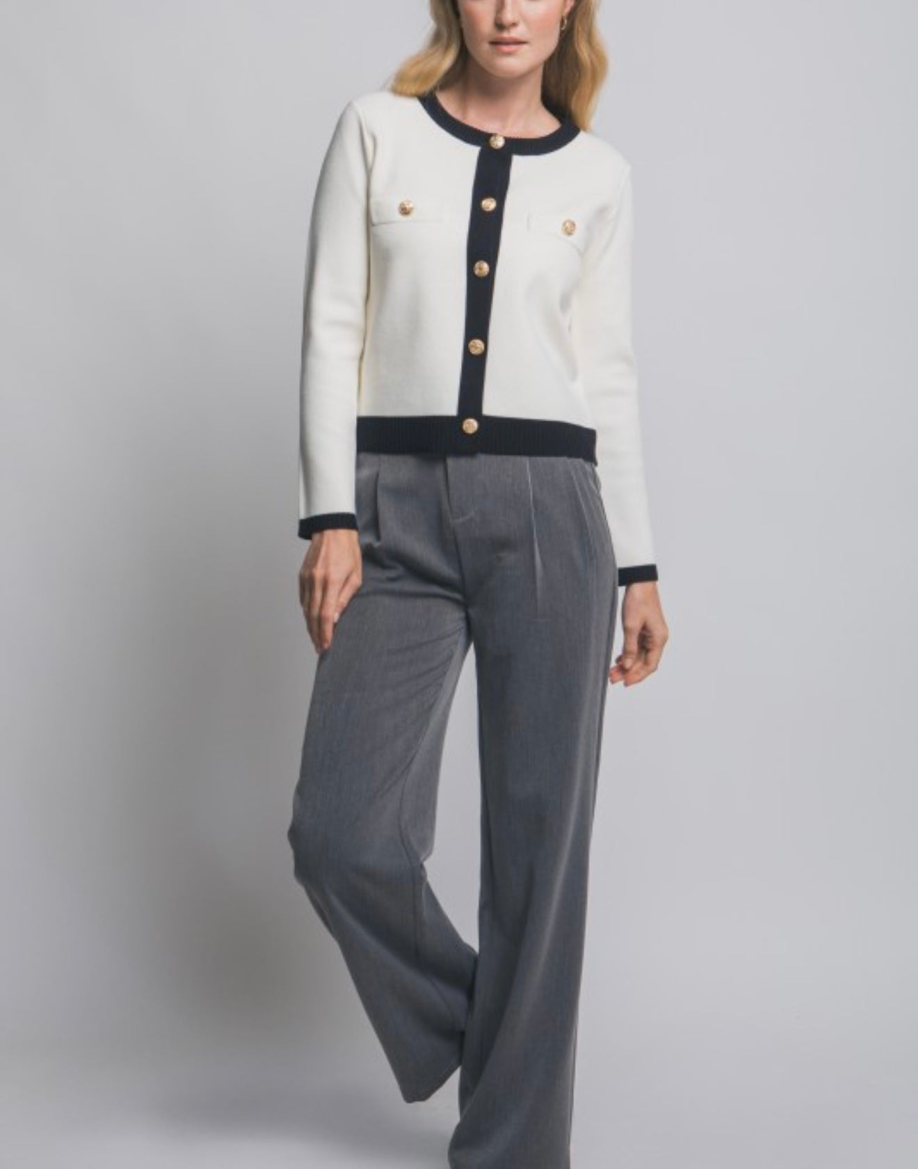 Ivory Contrast Knit Cardigan