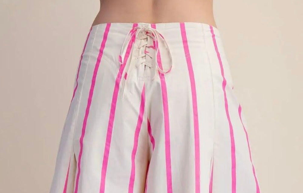 Pink Striped Wide-Leg Pants