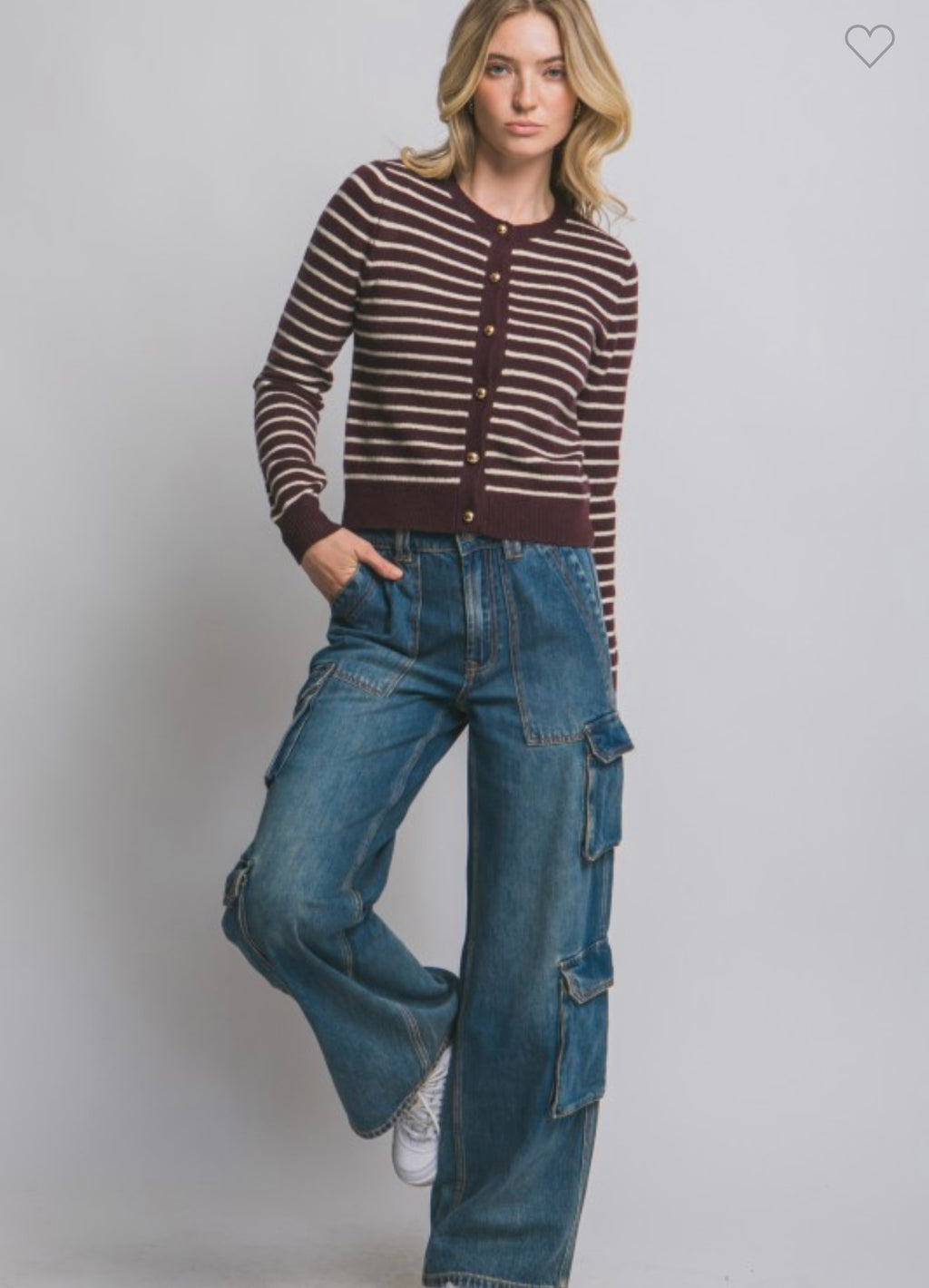 Burgundy Stripe Knit Cardigan