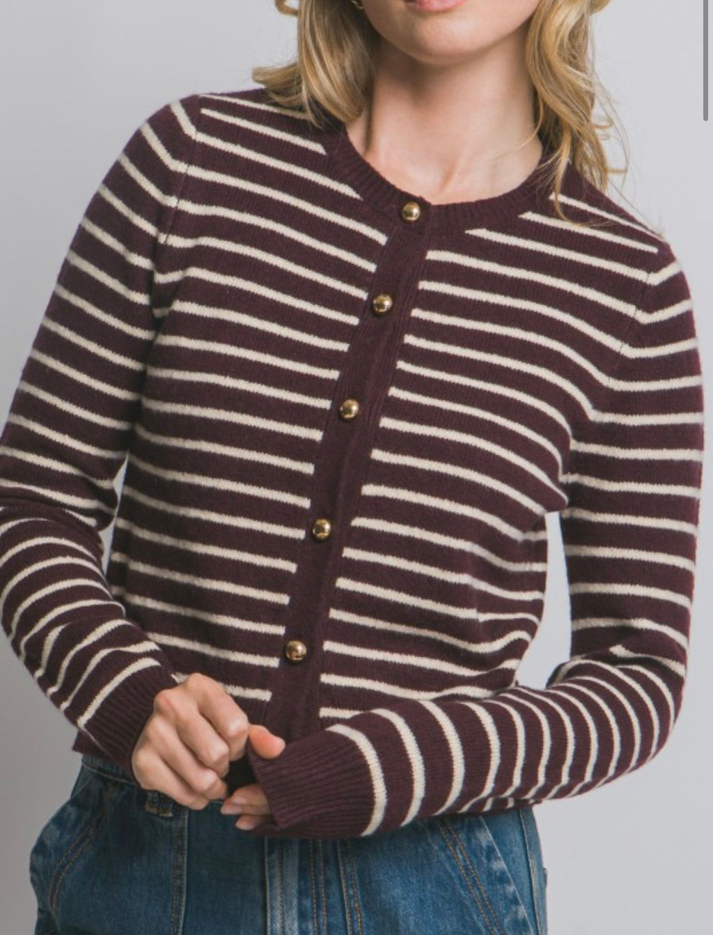 Burgundy Stripe Knit Cardigan