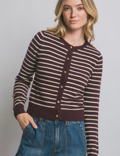 Burgundy Stripe Knit Cardigan
