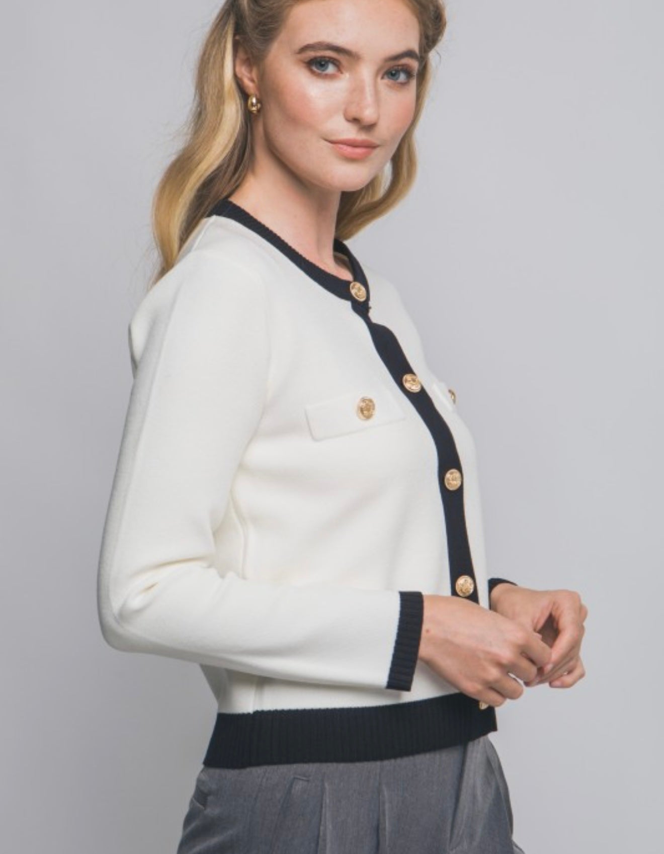 Ivory Contrast Knit Cardigan
