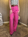 Women’s High Waist Wide Leg Pants – Cream, Fuchsia & Blue
