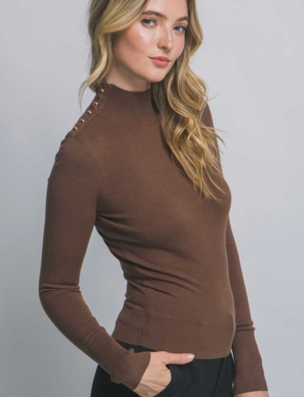 Mocha Mock Neck Knit Top