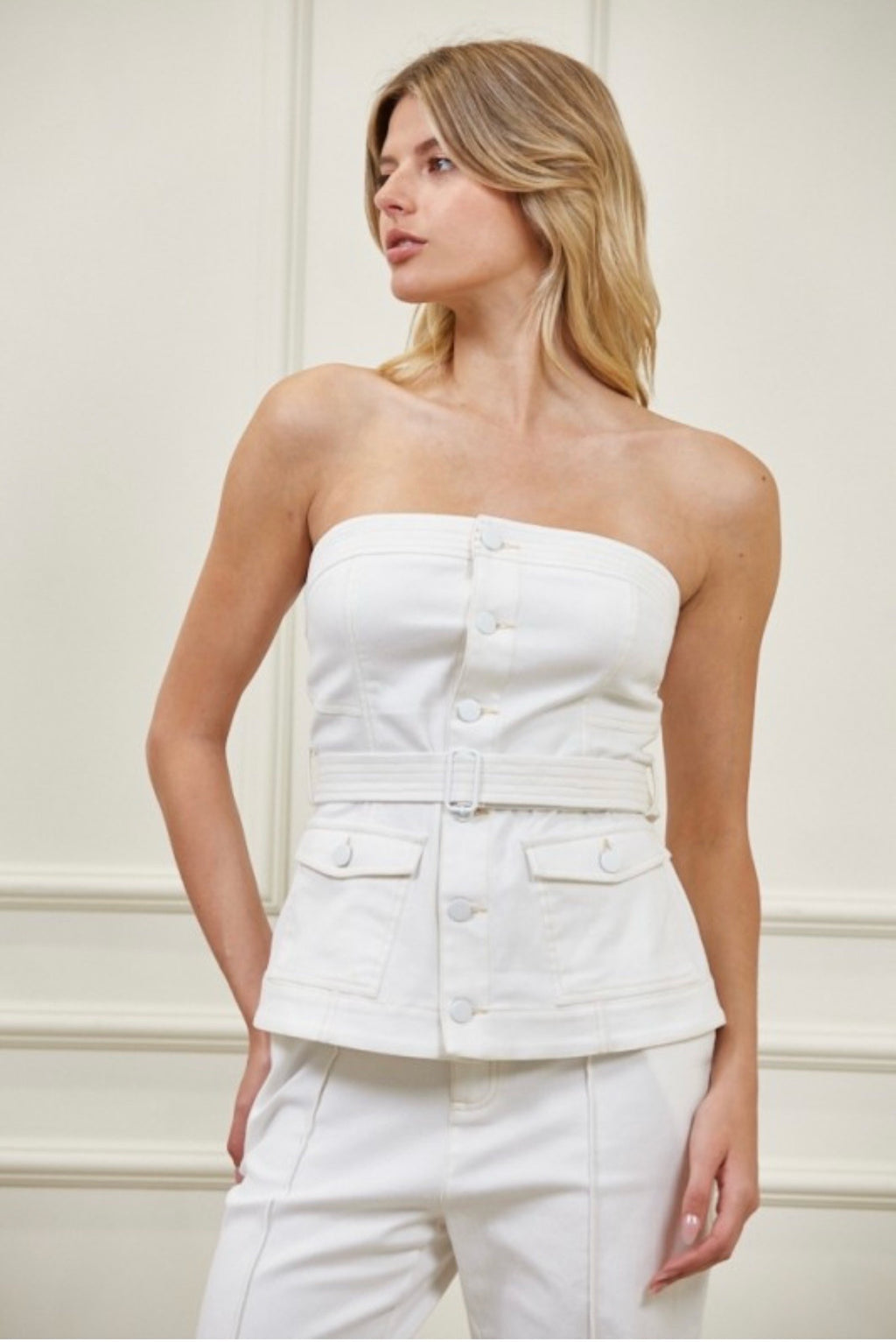 White Strapless Two-Piece Set