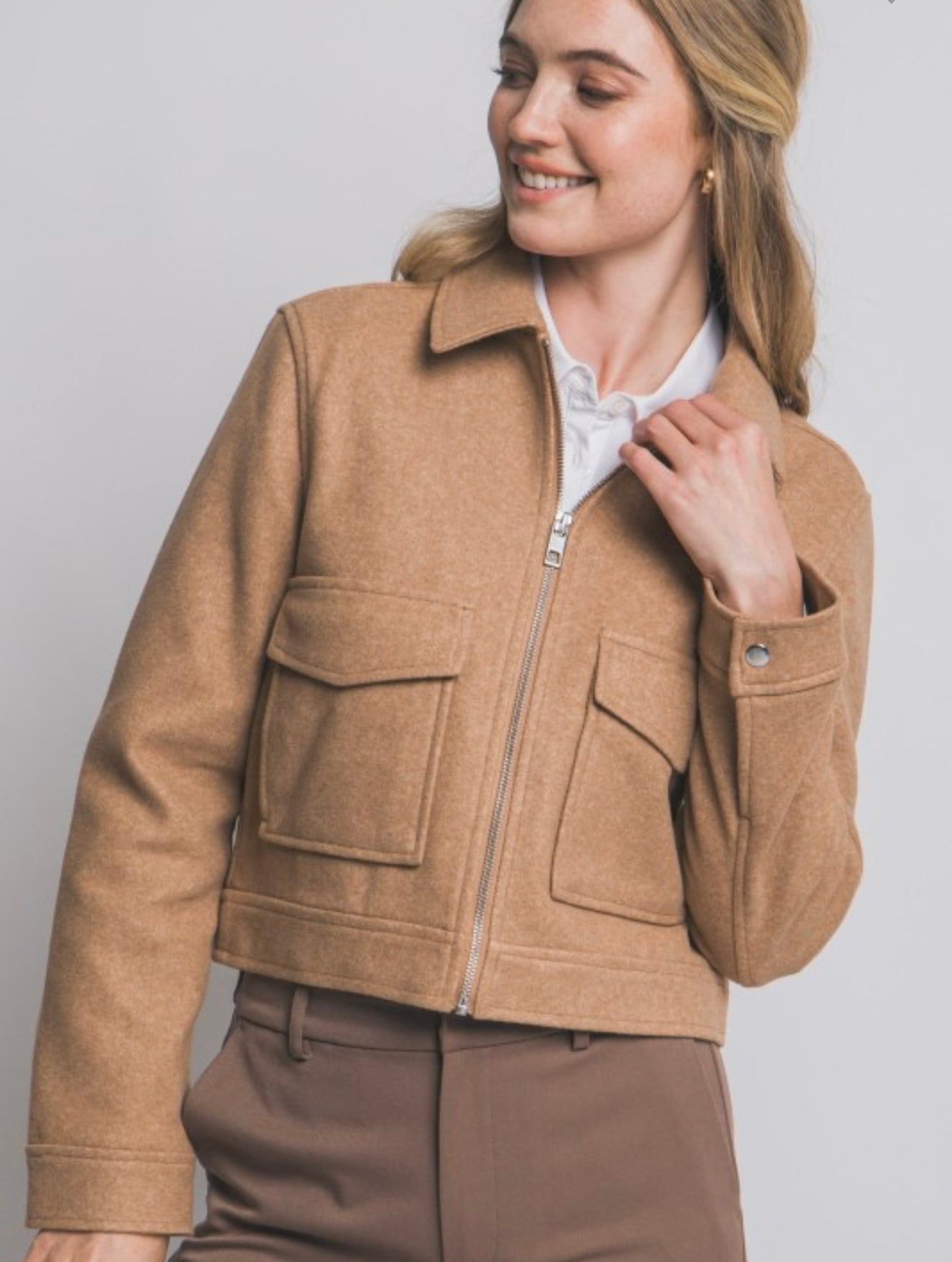 Camel Utility Zip Jacket