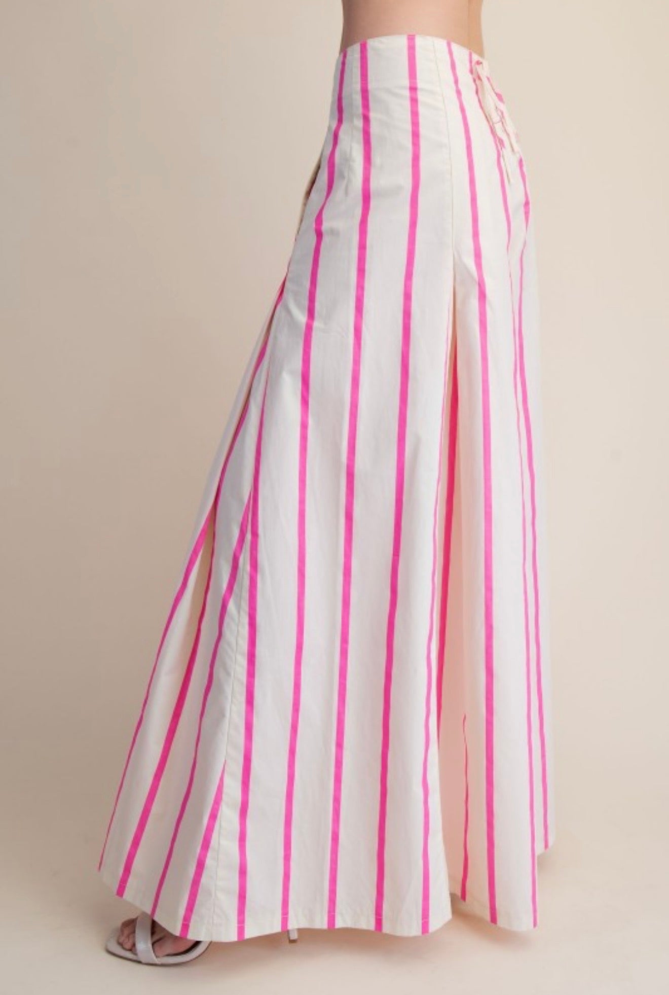Pink Striped Wide-Leg Pants