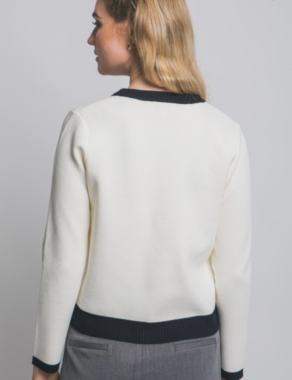 Ivory Contrast Knit Cardigan