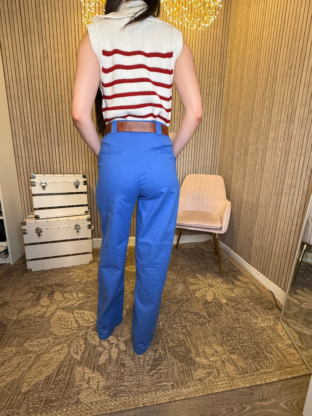 Women’s High Waist Wide Leg Pants – Cream, Fuchsia & Blue