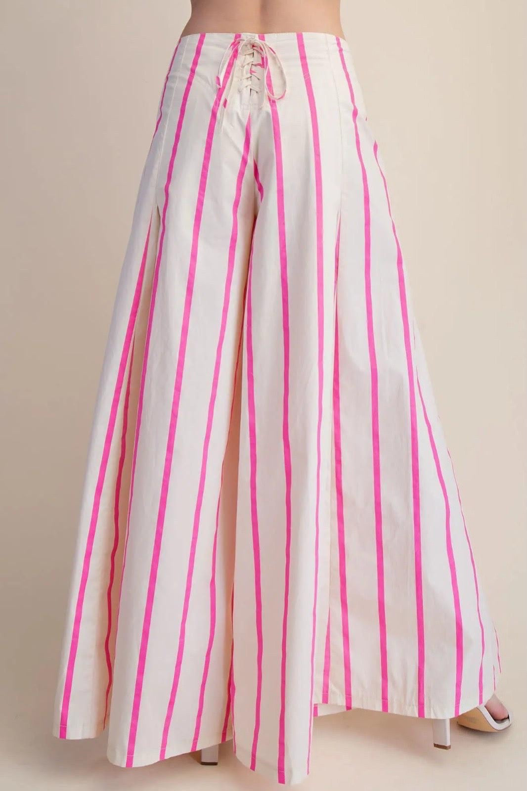 Pink Striped Wide-Leg Pants